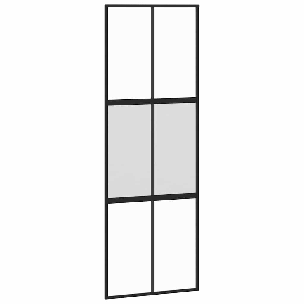 fekete edzett üveg tolóajtó fémszerelék szettel 76x205 cm