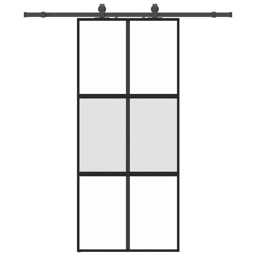 fekete edzett üveg tolóajtó fémszerelék szettel 90x205 cm