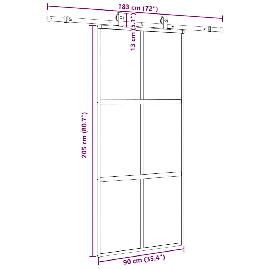fekete edzett üveg tolóajtó fémszerelék szettel 90x205 cm