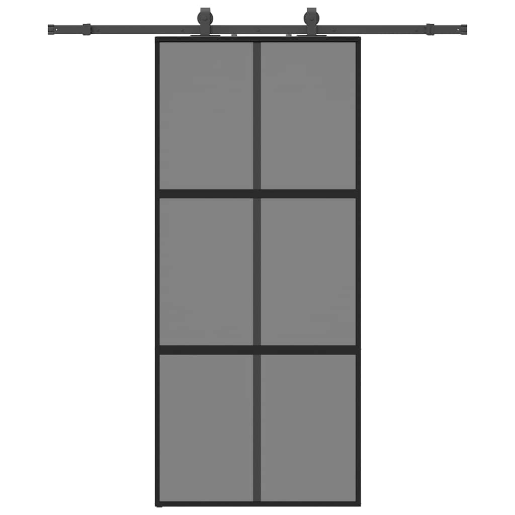 fekete edzett üveg tolóajtó fémszerelék szettel 90x205 cm