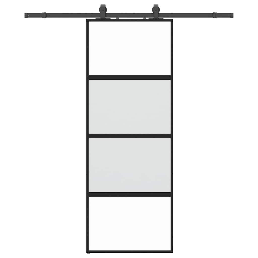 fekete edzett üveg tolóajtó fémszerelék szettel 76x205 cm