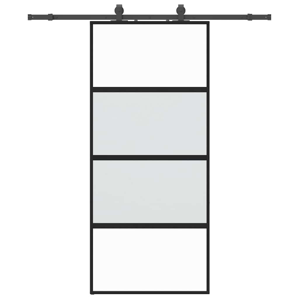 fekete edzett üveg tolóajtó fémszerelék szettel 90x205 cm