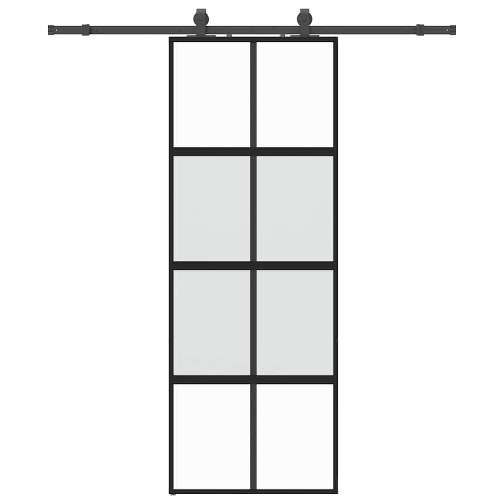 fekete edzett üveg tolóajtó fémszerelék szettel 76x205 cm