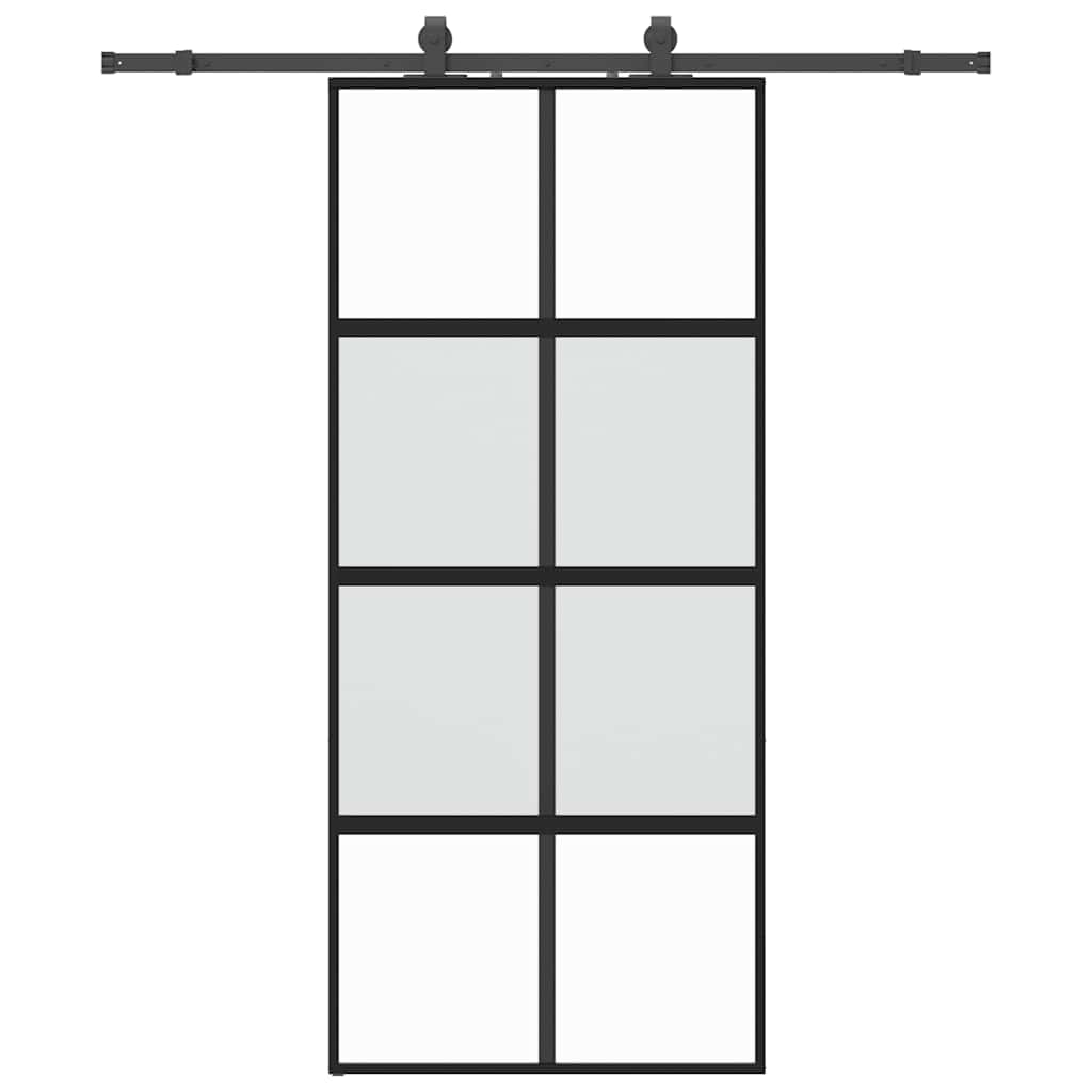 fekete edzett üveg tolóajtó fémszerelék szettel 90x205 cm