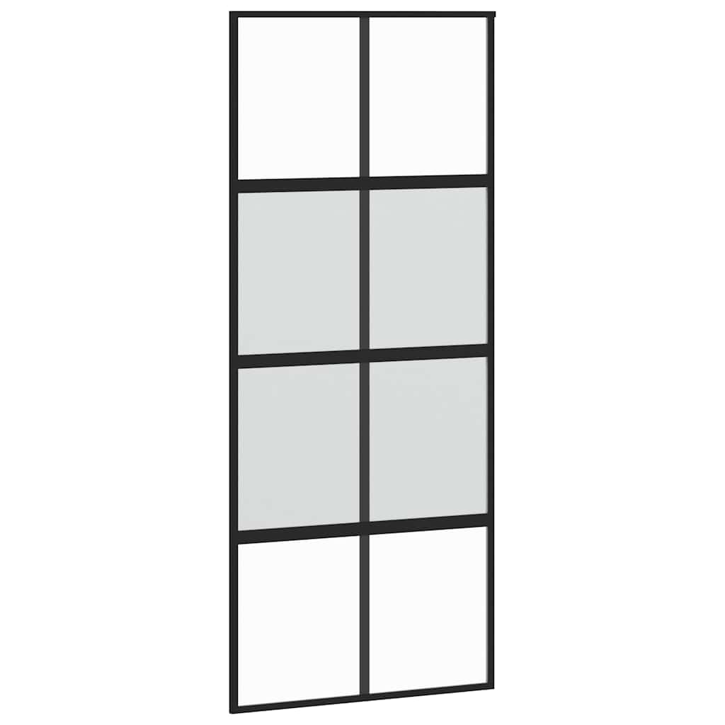 fekete edzett üveg tolóajtó fémszerelék szettel 90x205 cm