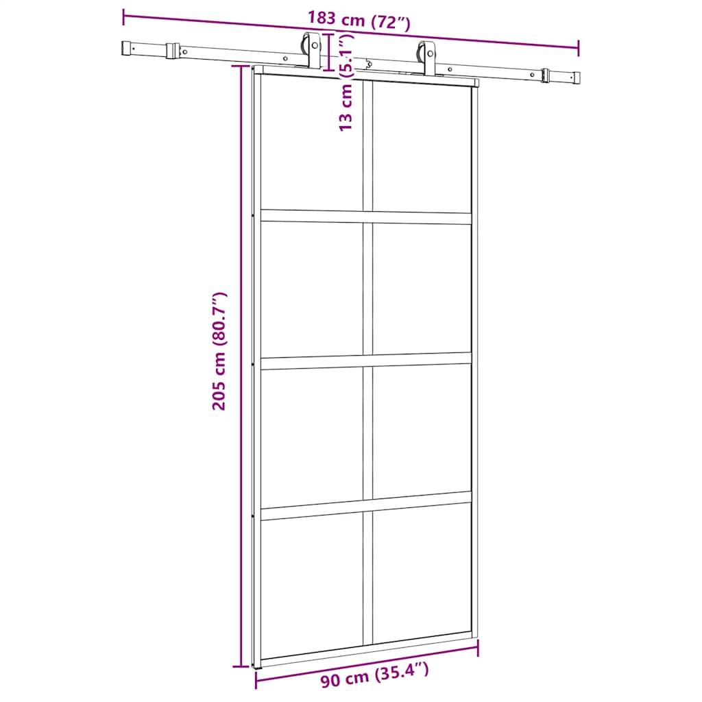 fekete edzett üveg tolóajtó fémszerelék szettel 90x205 cm