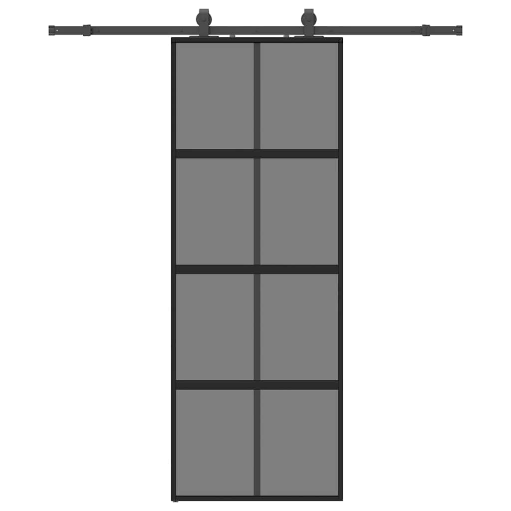 fekete edzett üveg tolóajtó fémszerelék szettel 76x205 cm