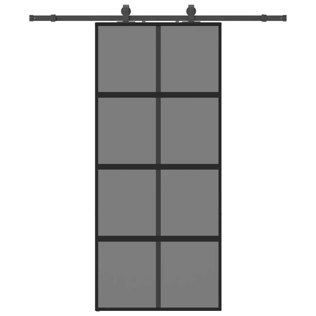 fekete edzett üveg tolóajtó fémszerelék szettel 90x205 cm