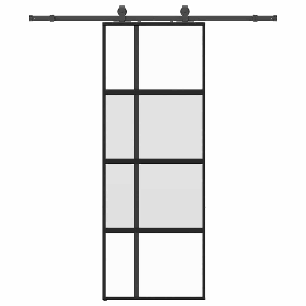 fekete edzett üveg tolóajtó fémszerelék szettel 76x205 cm