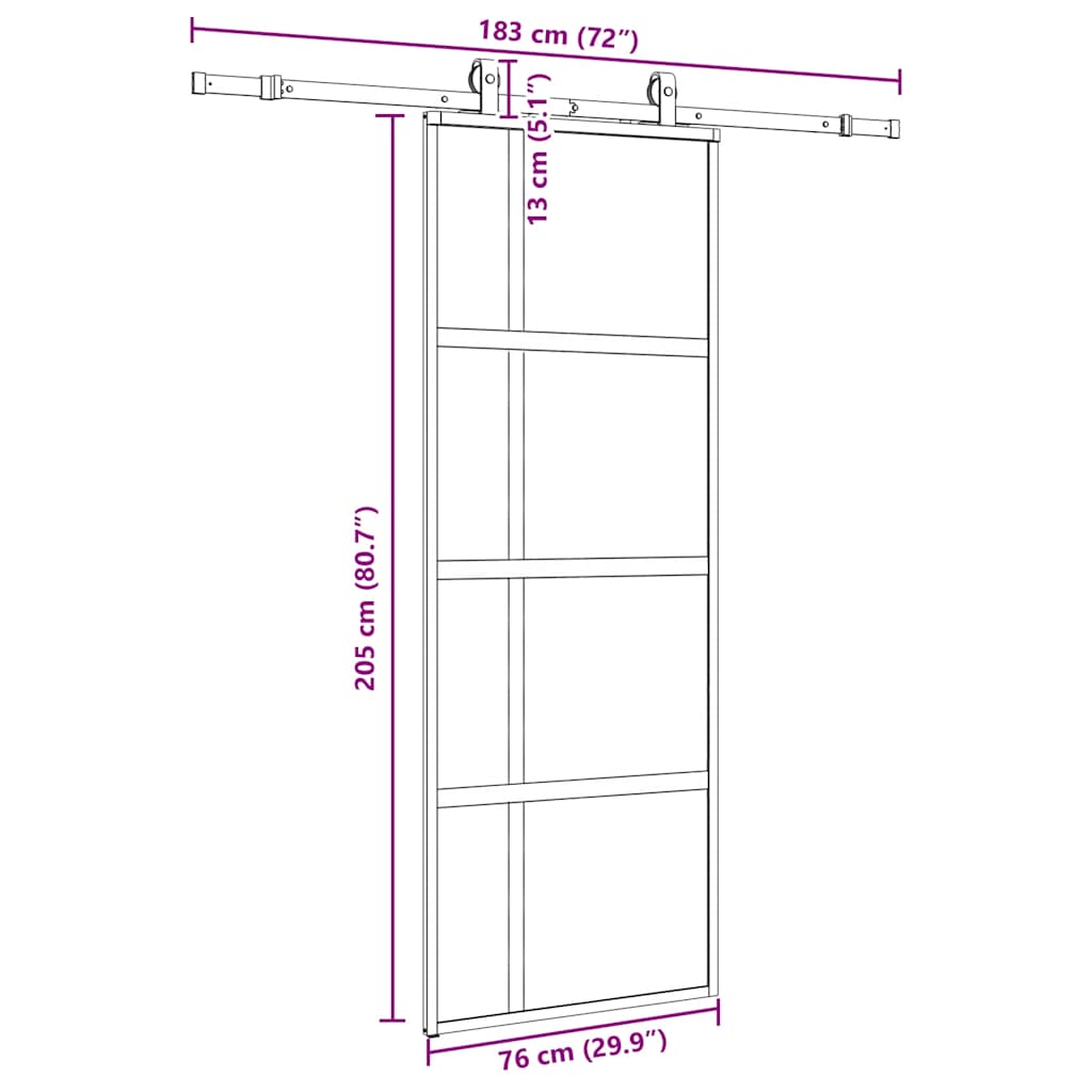 fekete edzett üveg tolóajtó fémszerelék szettel 76x205 cm