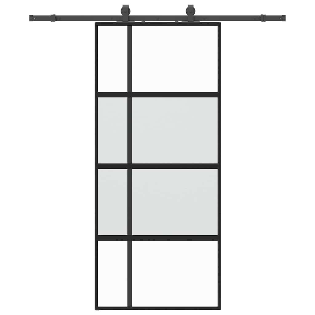 fekete edzett üveg tolóajtó fémszerelék szettel 90x205 cm