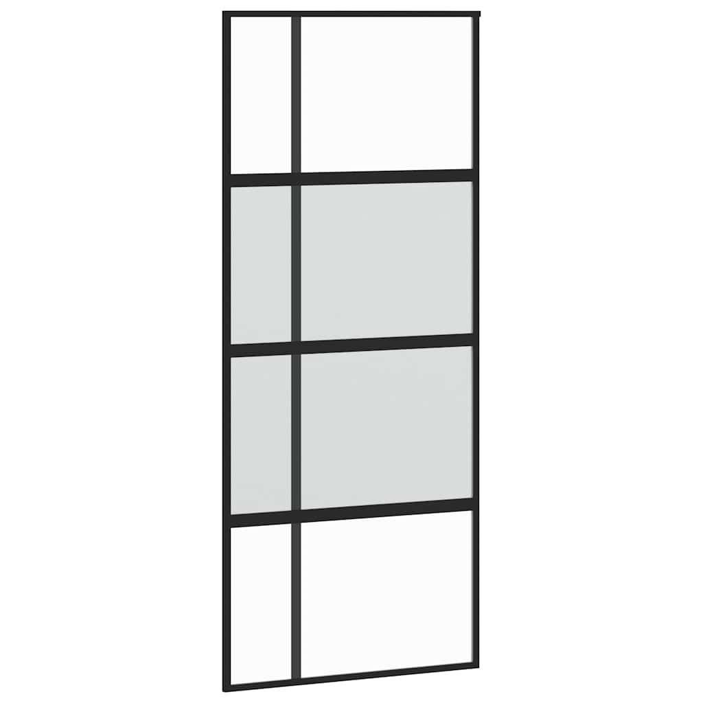 fekete edzett üveg tolóajtó fémszerelék szettel 90x205 cm