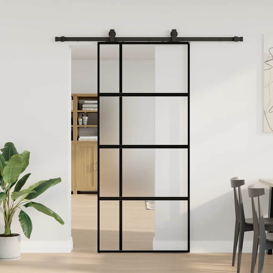 fekete edzett üveg tolóajtó fémszerelék szettel 90x205 cm