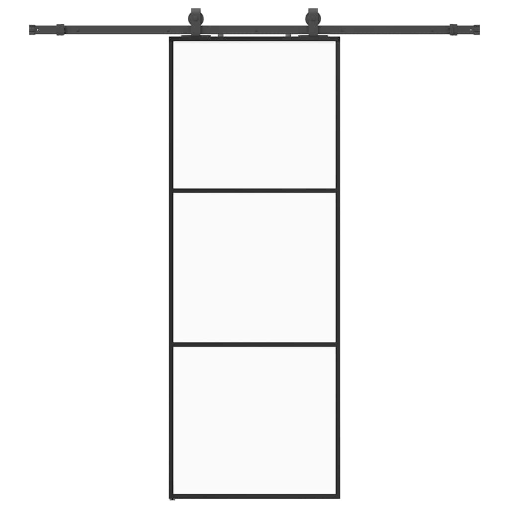 fekete ESG üveg tolóajtó fémszerelvény-szettel 76x205 cm
