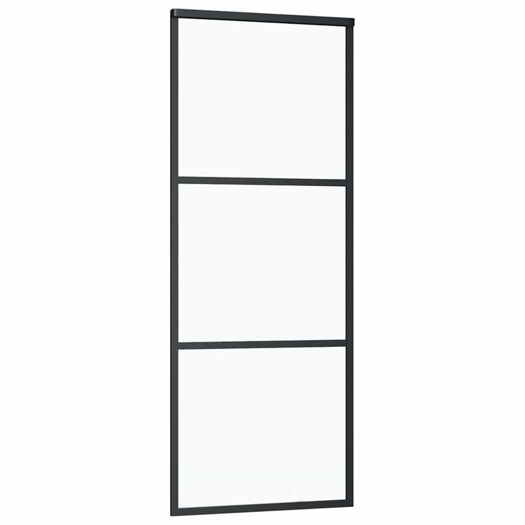 fekete ESG üveg tolóajtó fémszerelvény-szettel 76x205 cm