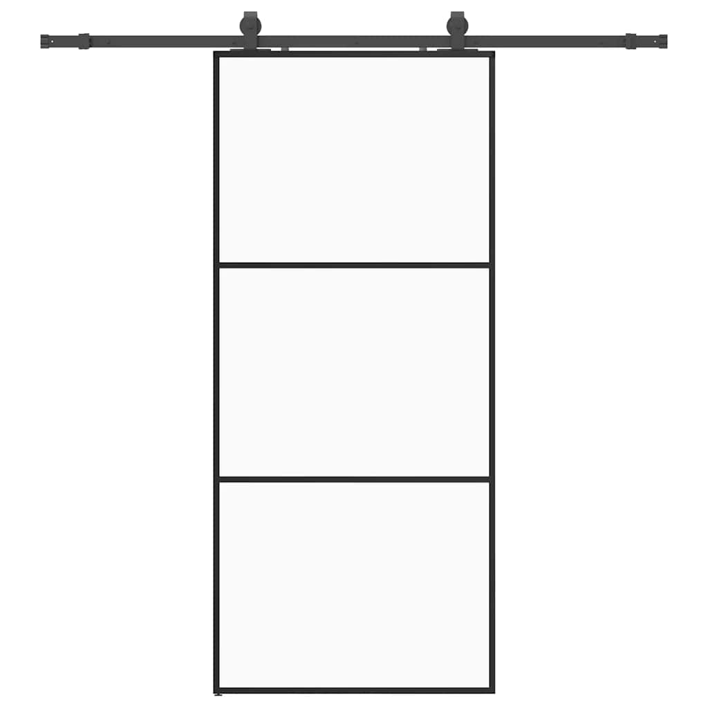 fekete ESG üveg tolóajtó fémszerelvény-szettel 90x205 cm