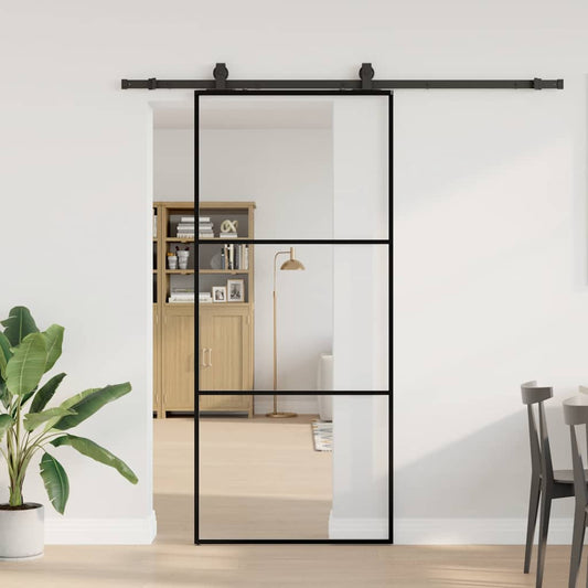 fekete ESG üveg tolóajtó fémszerelvény-szettel 90x205 cm