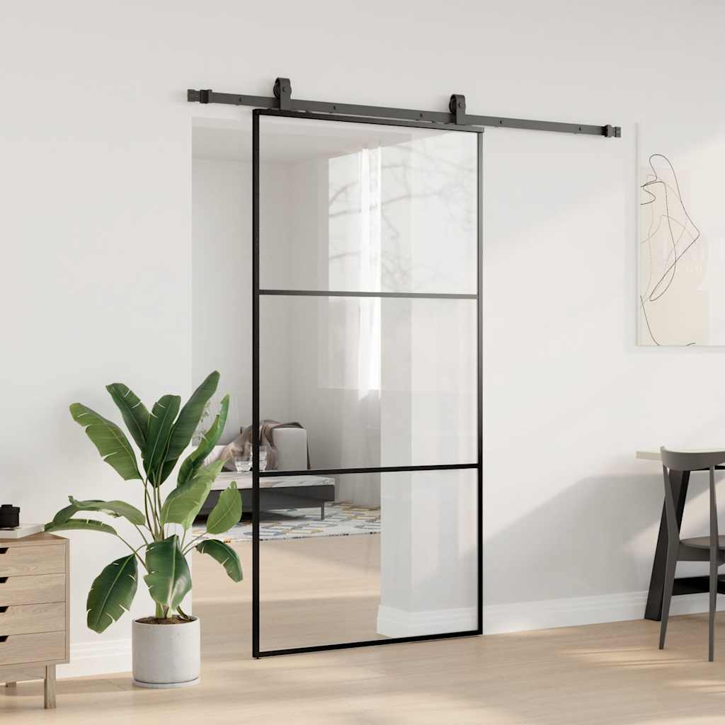 fekete ESG üveg tolóajtó fémszerelvény-szettel 102x205 cm