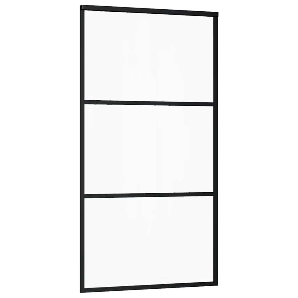 fekete ESG üveg tolóajtó fémszerelvény-szettel 102x205 cm