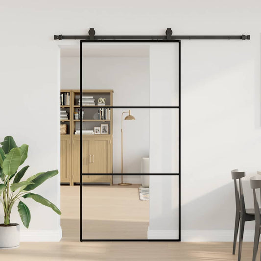 fekete ESG üveg tolóajtó fémszerelvény-szettel 102x205 cm