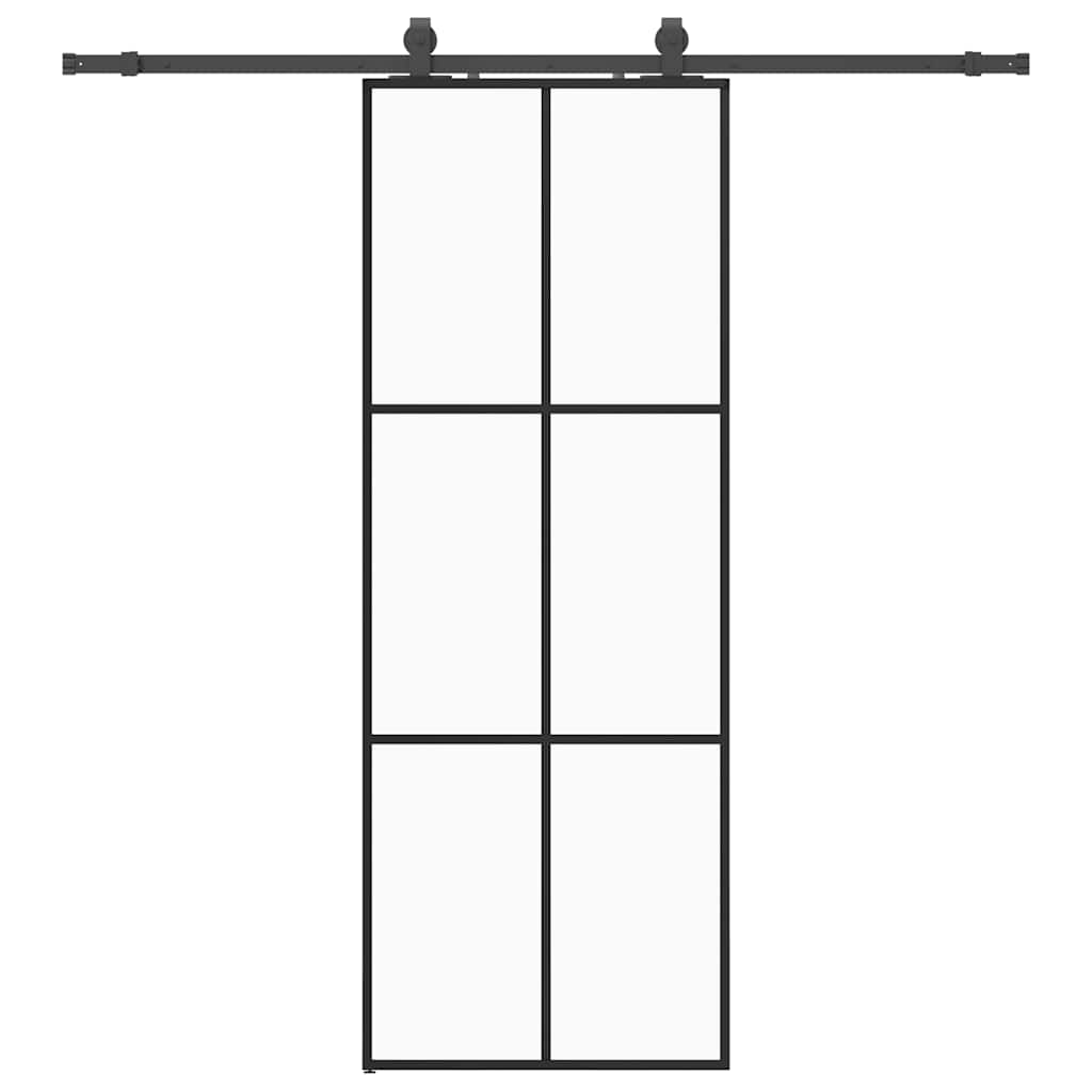 fekete ESG üveg tolóajtó fémszerelvény-szettel 76x205 cm