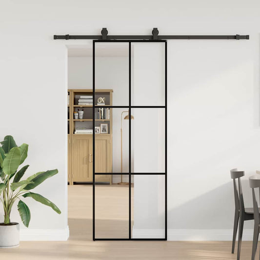fekete ESG üveg tolóajtó fémszerelvény-szettel 76x205 cm