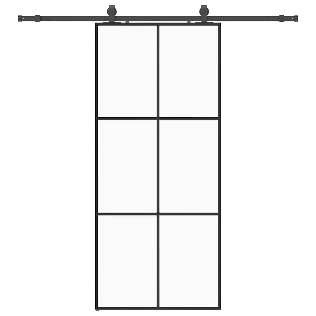 fekete ESG üveg tolóajtó fémszerelvény-szettel 90x205 cm