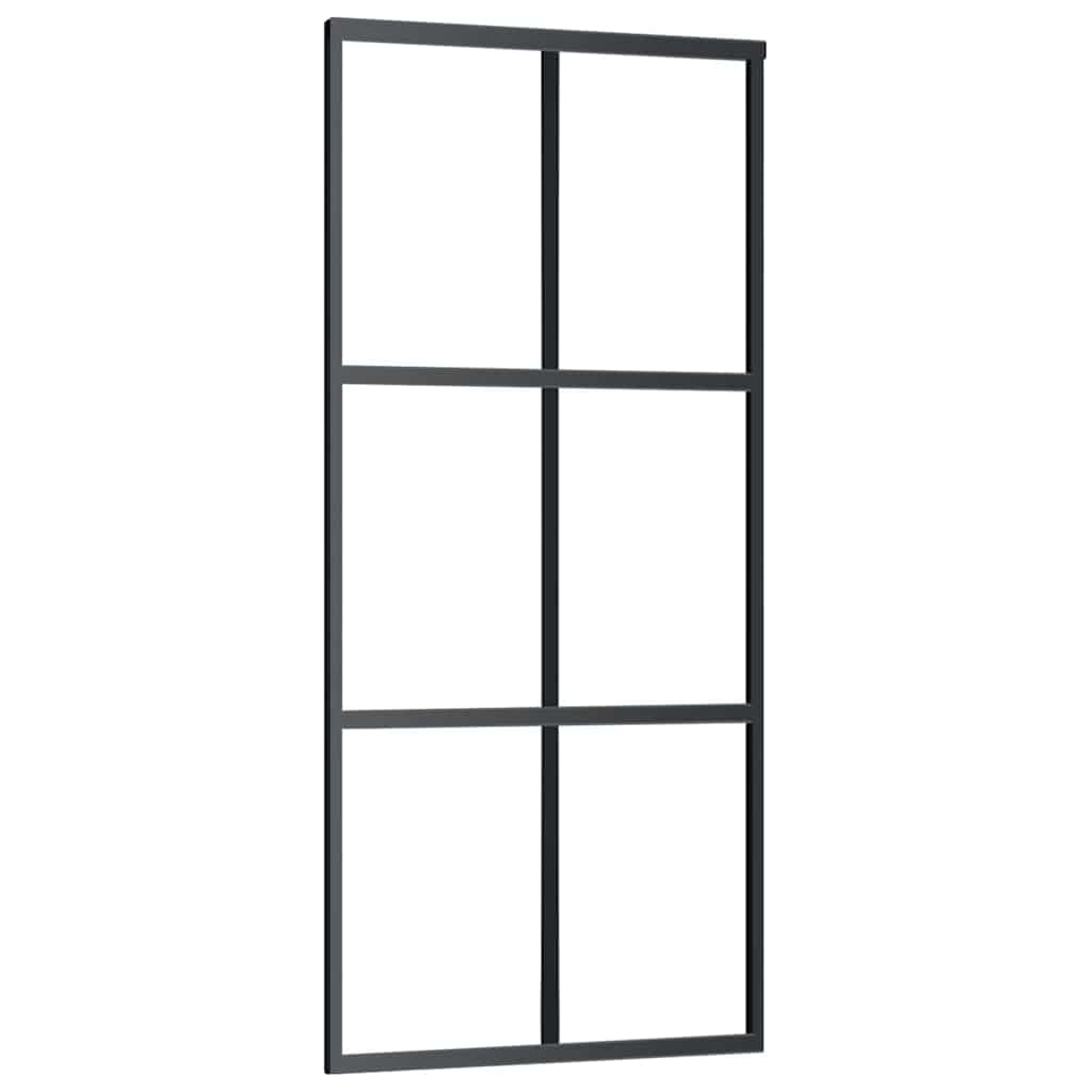 fekete ESG üveg tolóajtó fémszerelvény-szettel 90x205 cm