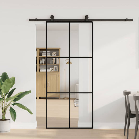 fekete ESG üveg tolóajtó fémszerelvény-szettel 90x205 cm
