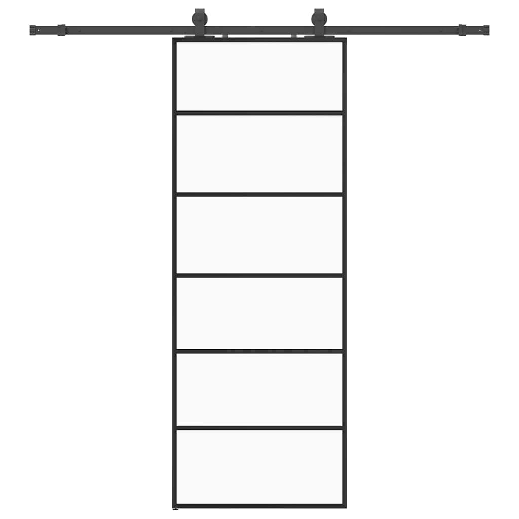 fekete ESG üveg tolóajtó fémszerelvény-szettel 76x205 cm