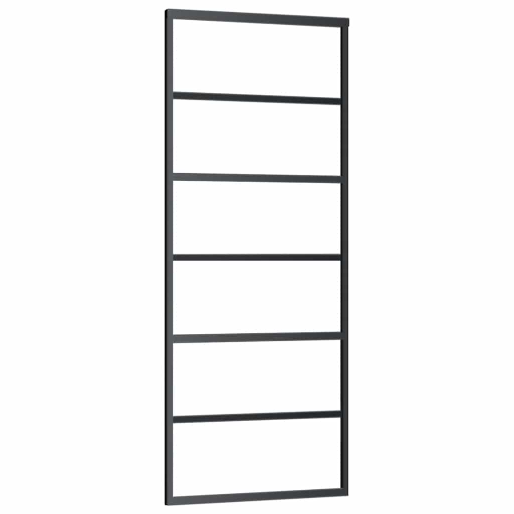 fekete ESG üveg tolóajtó fémszerelvény-szettel 76x205 cm