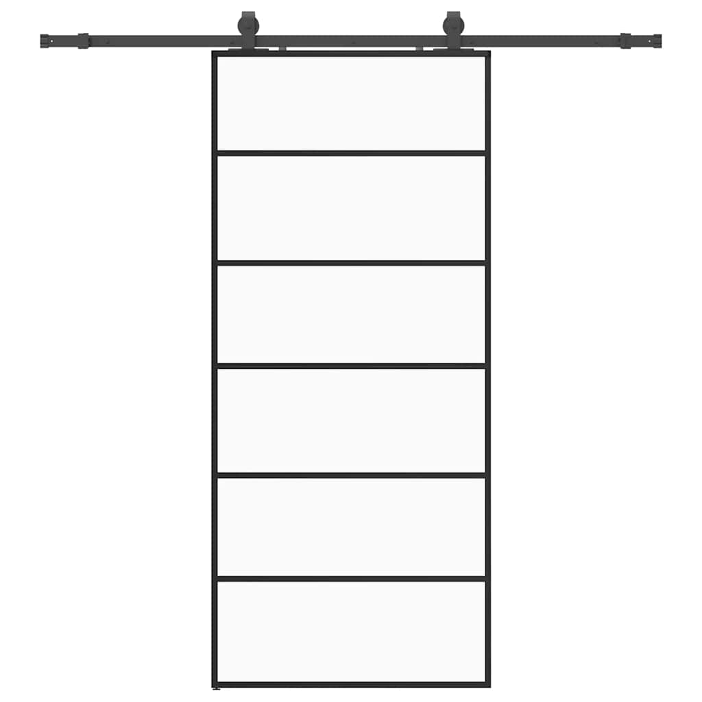fekete ESG üveg tolóajtó fémszerelvény-szettel 90x205 cm