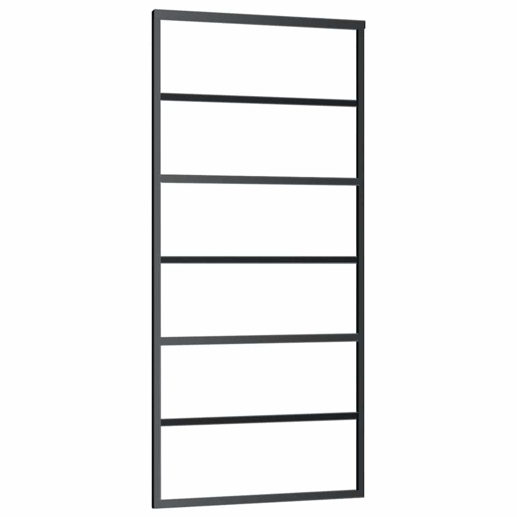 fekete ESG üveg tolóajtó fémszerelvény-szettel 90x205 cm