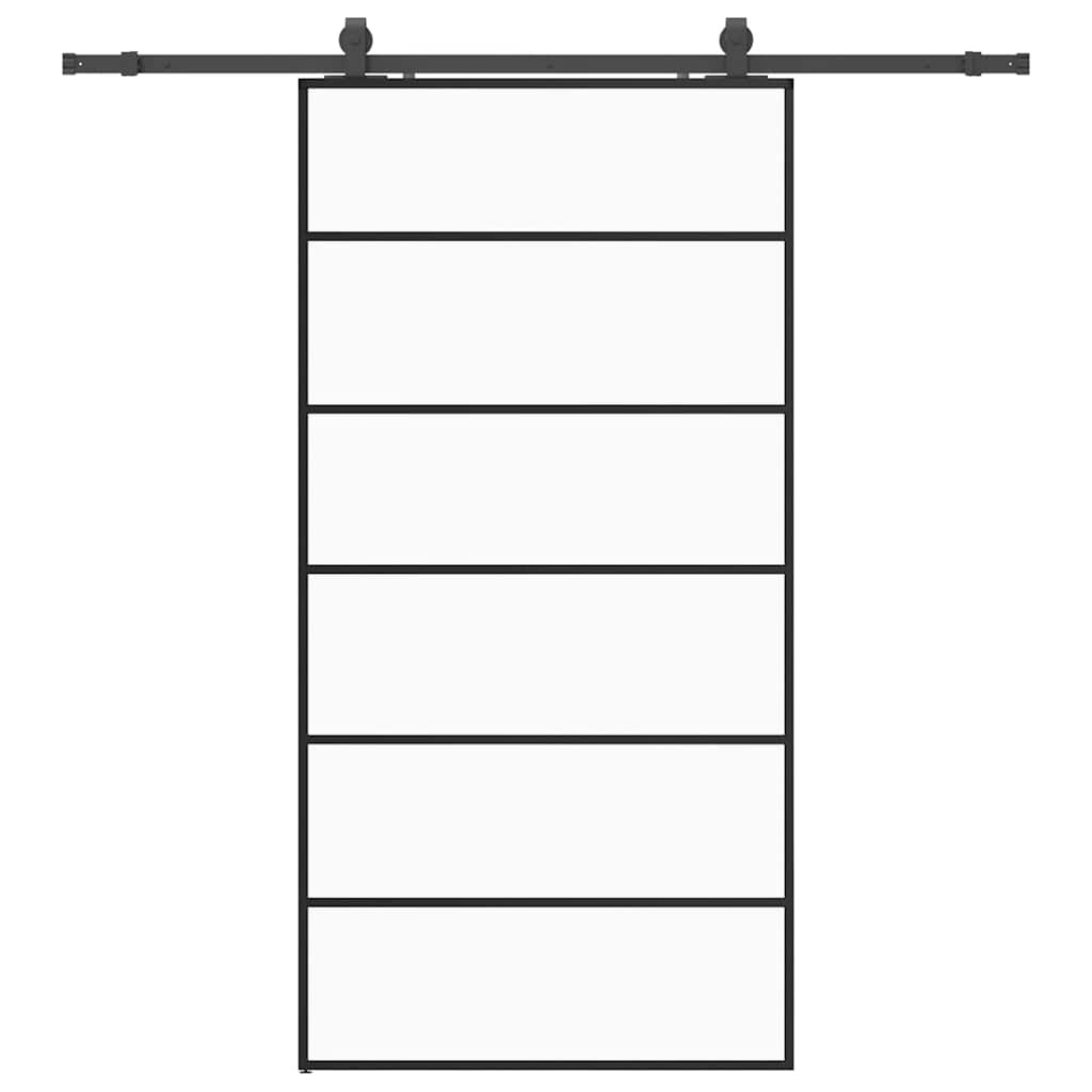 fekete ESG üveg tolóajtó fémszerelvény-szettel 102x205 cm