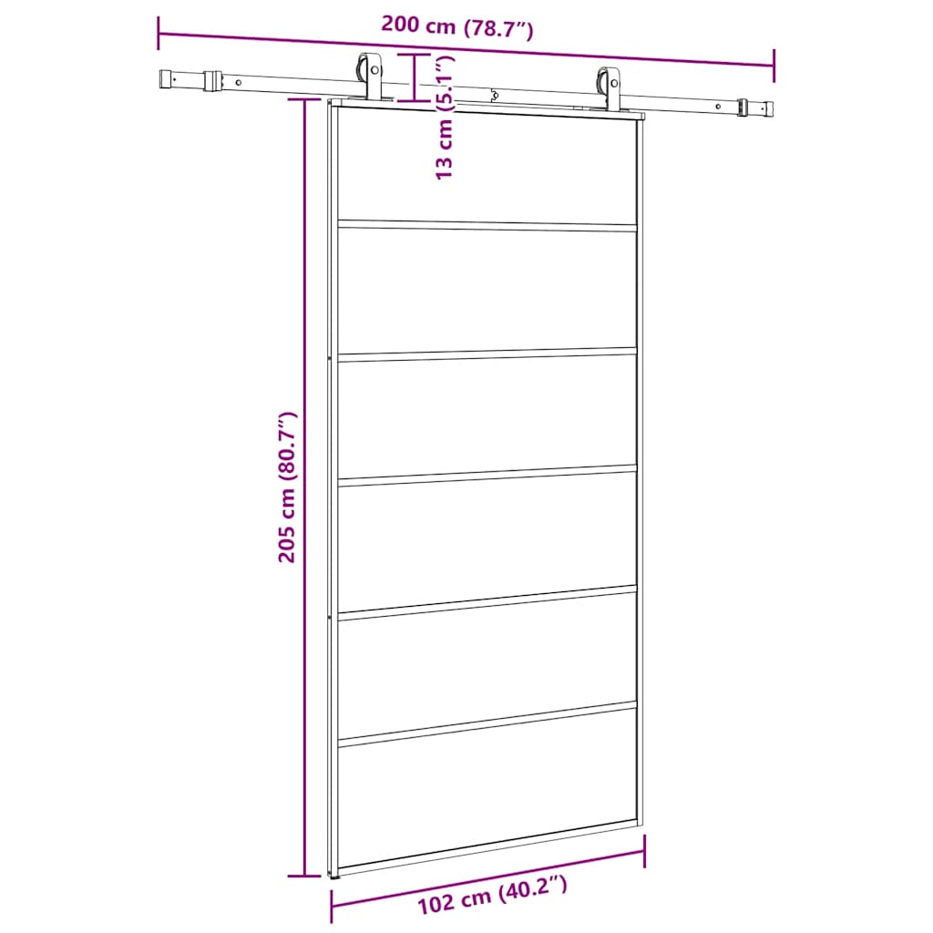 fekete ESG üveg tolóajtó fémszerelvény-szettel 102x205 cm