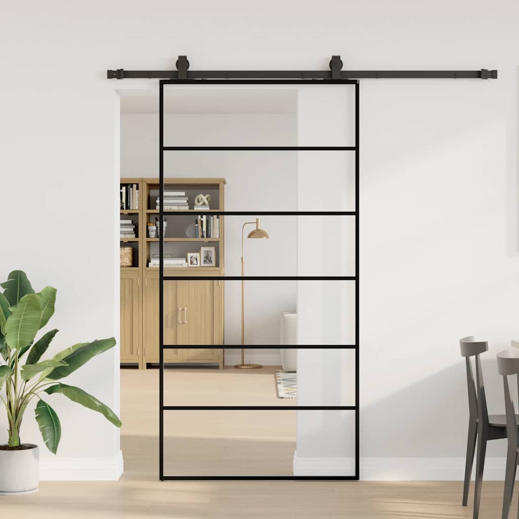 fekete ESG üveg tolóajtó fémszerelvény-szettel 102x205 cm