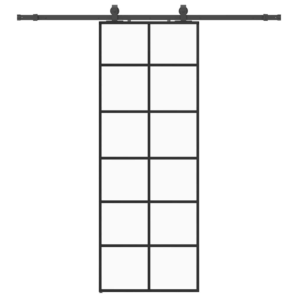 fekete ESG üveg tolóajtó fémszerelvény-szettel 76x205 cm