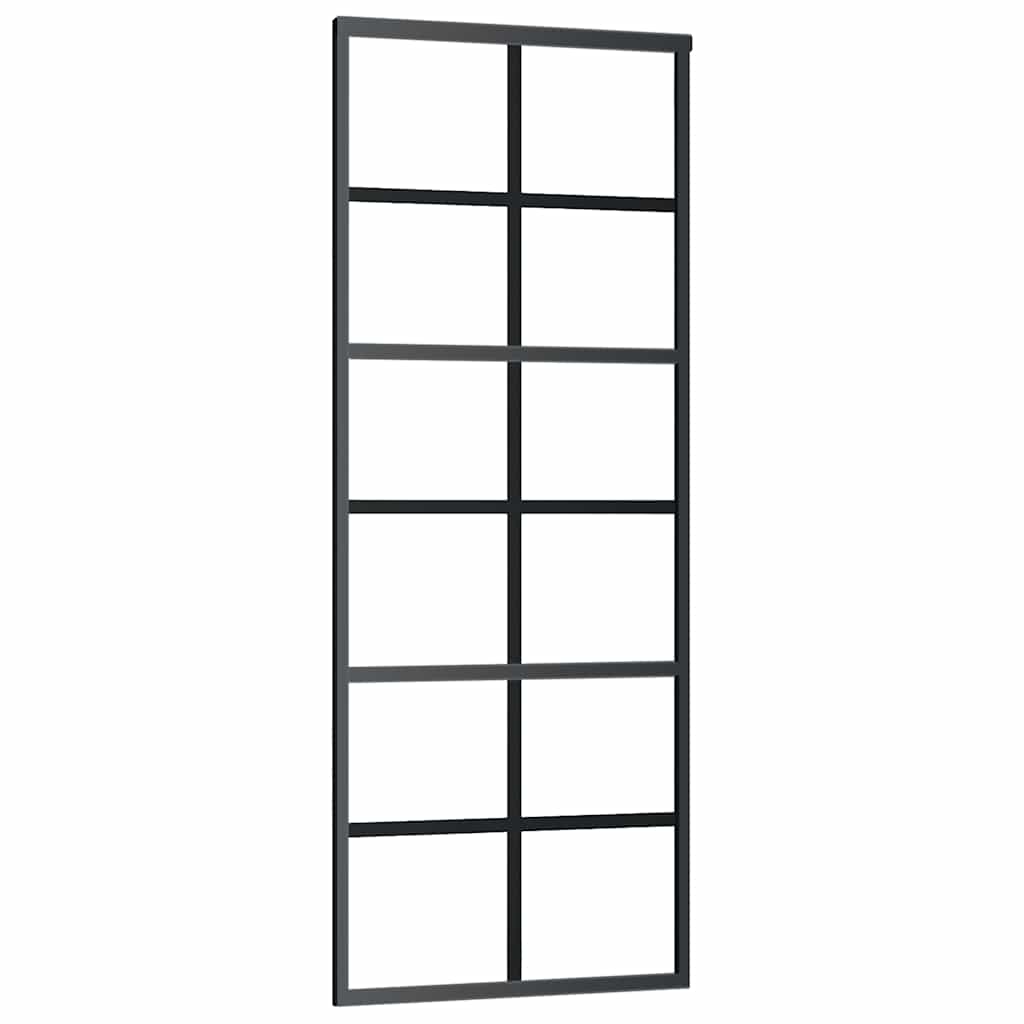 fekete ESG üveg tolóajtó fémszerelvény-szettel 76x205 cm