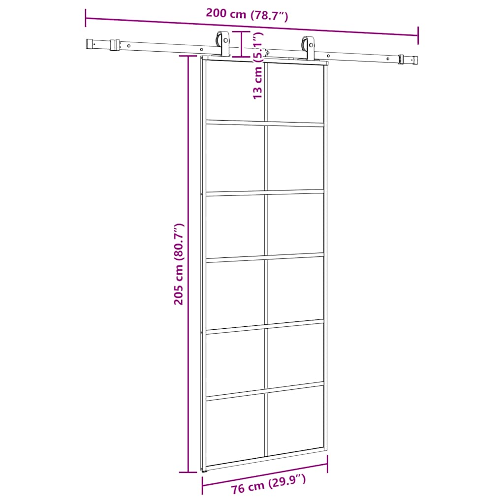 fekete ESG üveg tolóajtó fémszerelvény-szettel 76x205 cm
