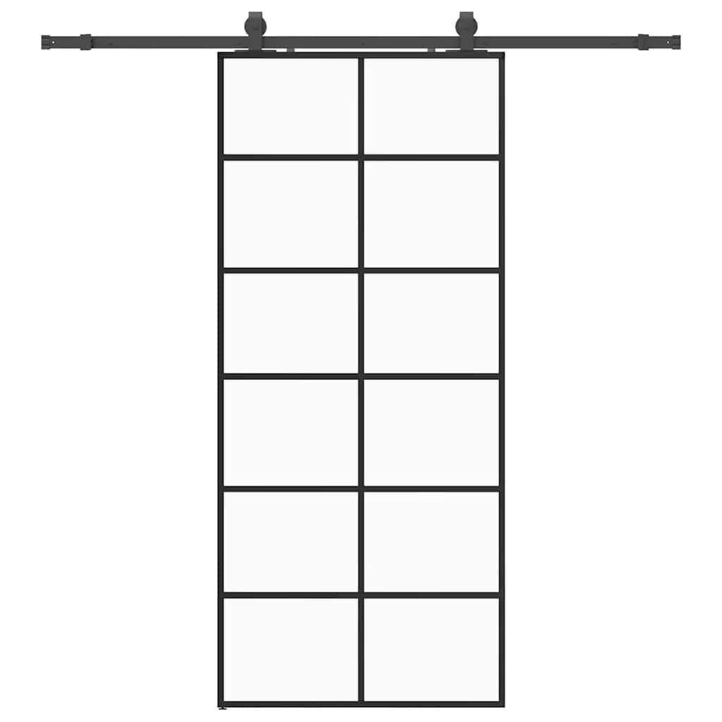 fekete ESG üveg tolóajtó fémszerelvény-szettel 90x205 cm
