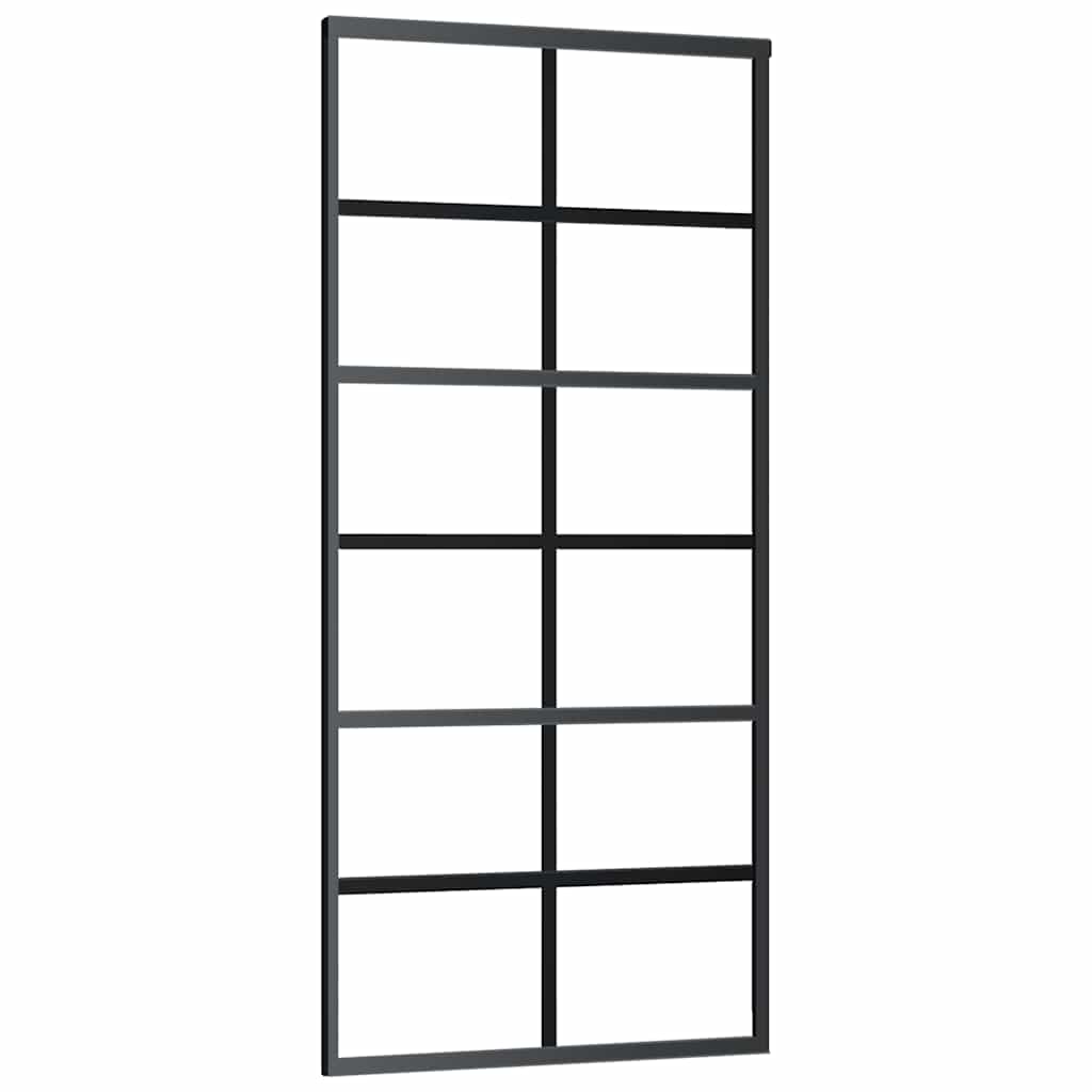 fekete ESG üveg tolóajtó fémszerelvény-szettel 90x205 cm