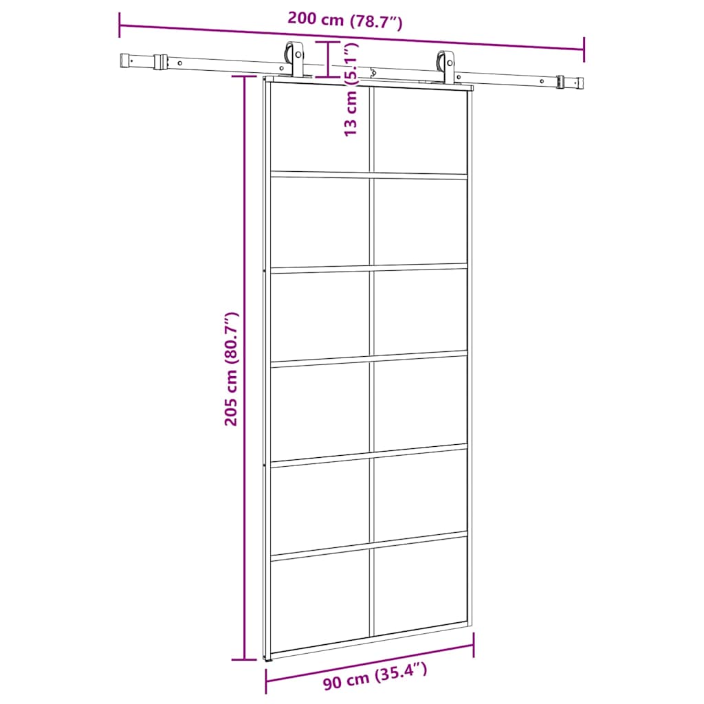 fekete ESG üveg tolóajtó fémszerelvény-szettel 90x205 cm