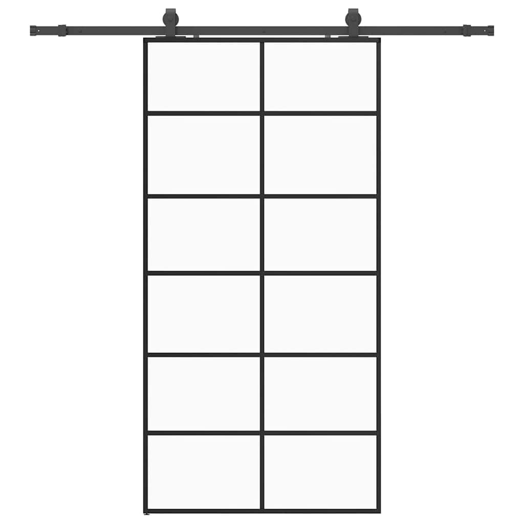 fekete ESG üveg tolóajtó fémszerelvény-szettel 102x205 cm
