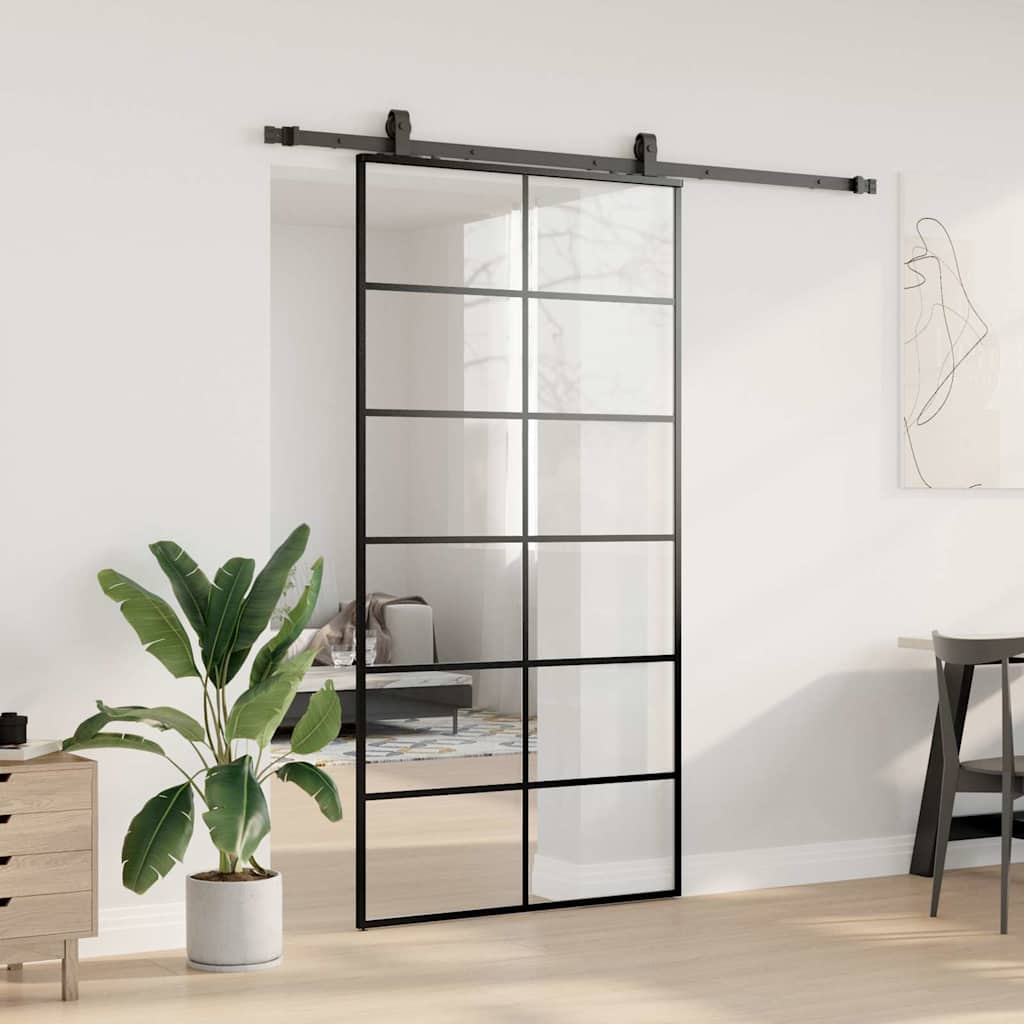 fekete ESG üveg tolóajtó fémszerelvény-szettel 102x205 cm