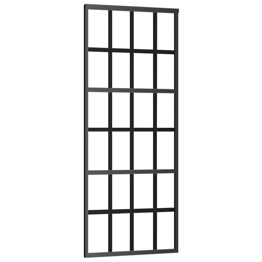 fekete ESG üveg tolóajtó fémszerelvény-szettel 76x205 cm