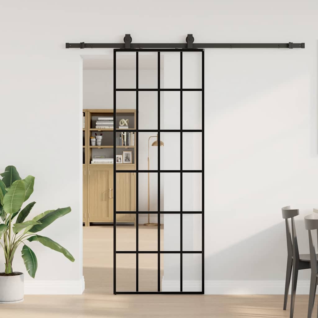 fekete ESG üveg tolóajtó fémszerelvény-szettel 76x205 cm