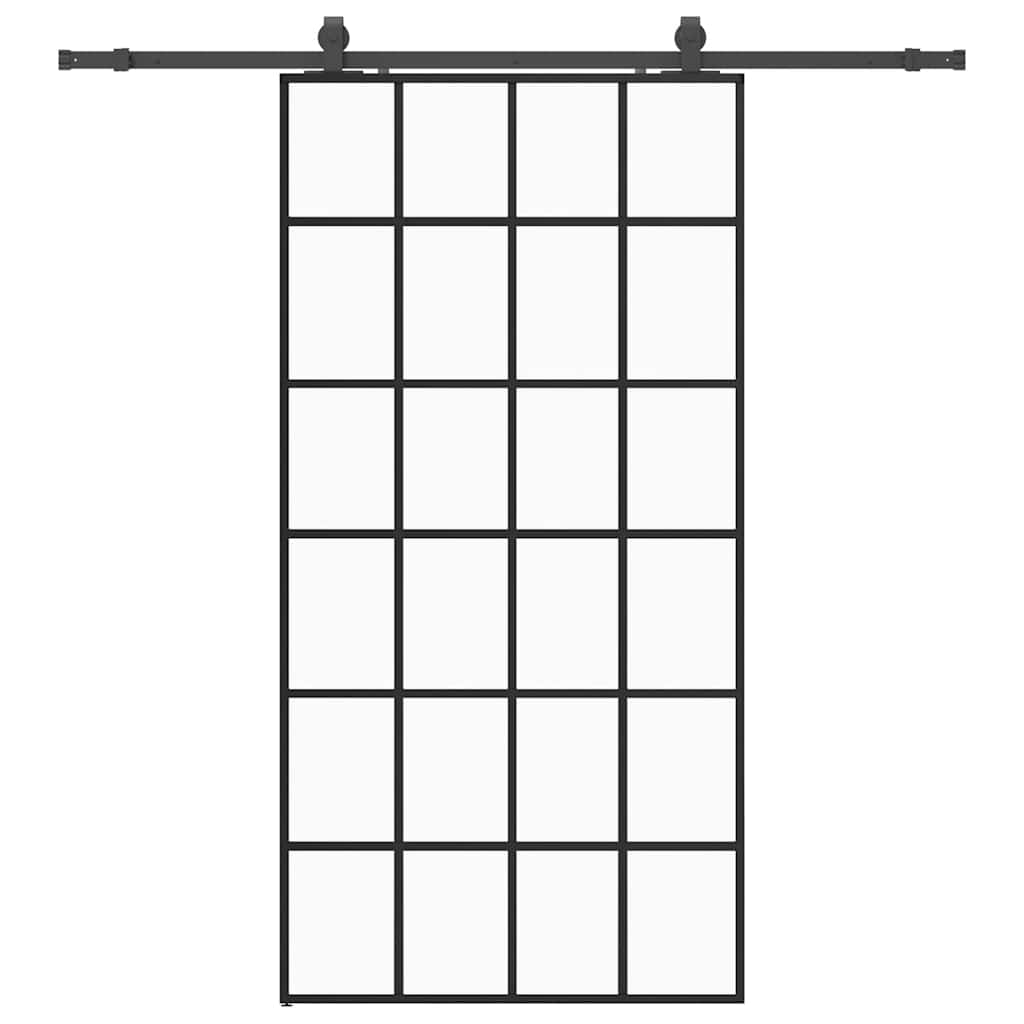 fekete ESG üveg tolóajtó fémszerelvény-szettel 102x205 cm