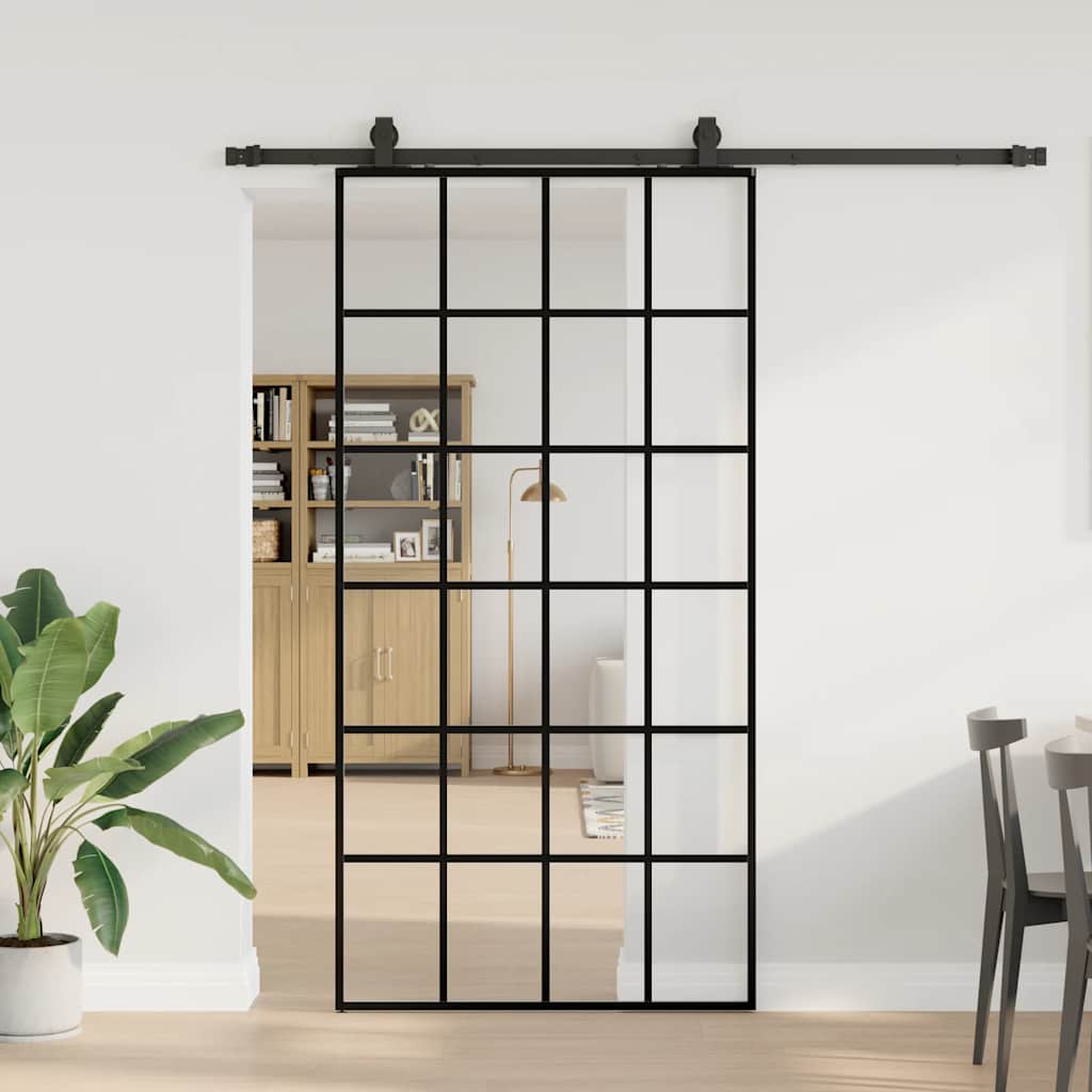 fekete ESG üveg tolóajtó fémszerelvény-szettel 102x205 cm