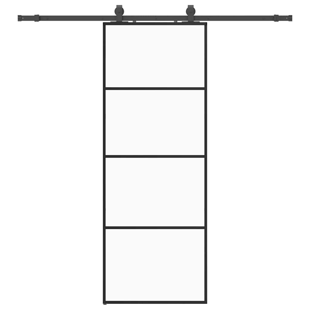 fekete ESG üveg tolóajtó fémszerelvény-szettel 76x205 cm