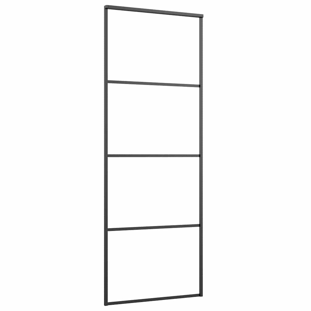 fekete ESG üveg tolóajtó fémszerelvény-szettel 76x205 cm